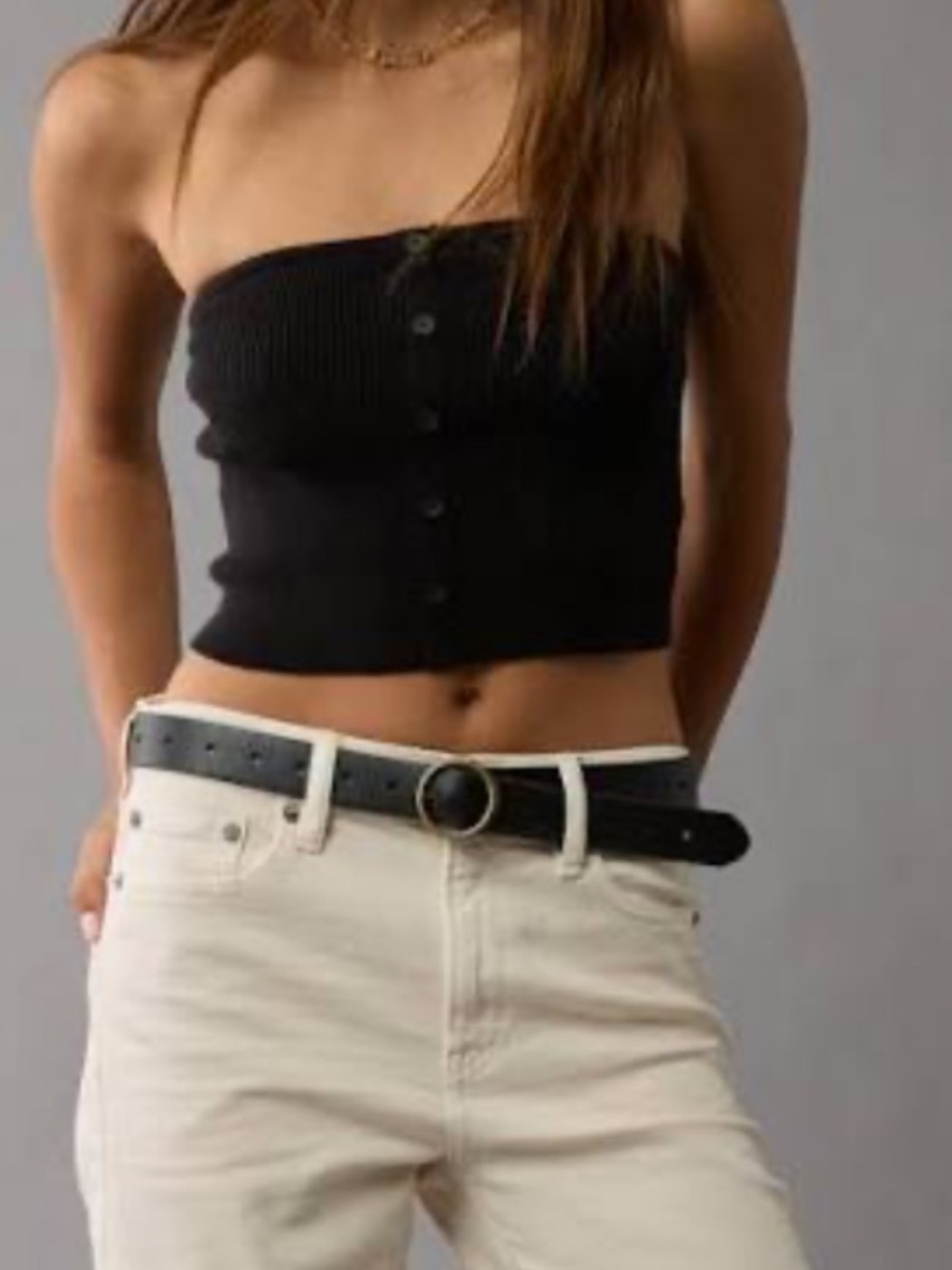 American Eagle Cropped Button-Up Sweater Tube Top
